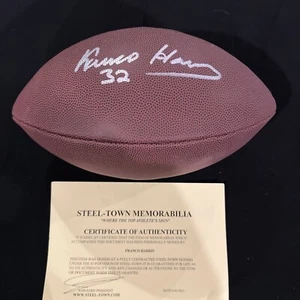 Franco Harris signierter Fußball mit Coa. Pittsburg Steelers in Silberfarbe - Bild 1 von 3