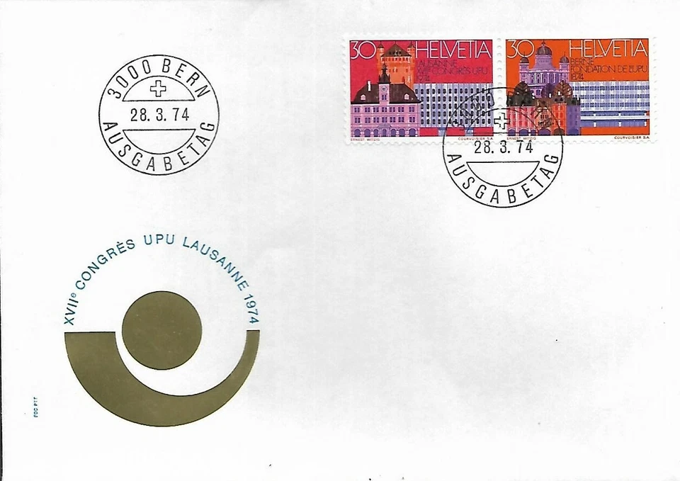 SWITZERLAND 1974 FIRST DAY COVER, OLD HOUSES PARLEAMENT, RR STATION BERN - Image 1 of 1
