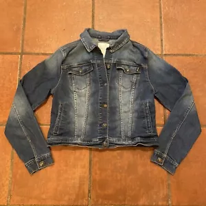 Vintage America Denim Jeansjacke mit Knopfleiste Gr. Small Trucker Stretch Damen - Bild 1 von 8