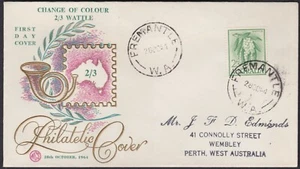 1964 Australia 2'3 Wattle Flower White Paper WCS POSTHORN FDC Cover FREMANTLE WA - Picture 1 of 1