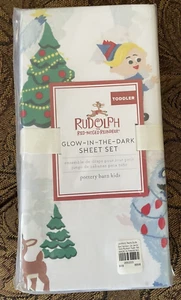 Juego de sábanas Pottery Barn Kids Rudolph Holiday Glow in the Dark NIÑO PEQUEÑO 3 PIEZAS NUEVO CON ETIQUETAS - Imagen 1 de 2