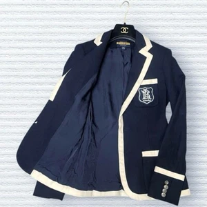 Ralph Lauren Blazer Angora Cashmere Blend Embroidery Navy White Size S TS1 F/S - Picture 1 of 9