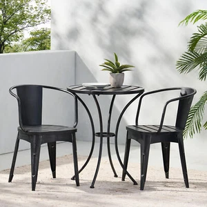3Piece iron Bistro Set Outdoor Chair and Side Table Conversation Set Patio Black - Picture 1 of 12