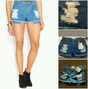 Pantalones cortos para mujer RACHEL ROY Peekaboo Denim Destroyed tiro alto ~29 M3020 - Imagen 1 de 12