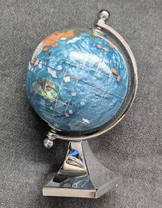 Mini Semi Precious Stones Rotating Globe On Silver Stand 5.5" - Picture 1 of 16