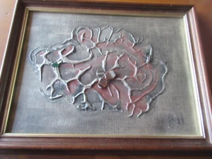 Relief-Bild  mit  Edelsteinen und Holzrahmen 1983 signiert ca. 26 x 20 cm - Bild 1 von 3