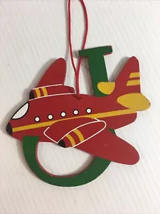 Adorno Navidad Avión Madera Rojo Decoración - Imagen 1 de 5
