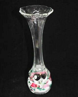 Florero de vidrio soplado a mano pisapapeles trompeta flor de lirio burbujas controladas Foto 1 de 4