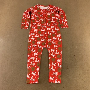 Kids Youth Size 4 Red Ho Ho Ho Holiday Printed Snap Front Lounge One Piece New - Picture 1 of 3