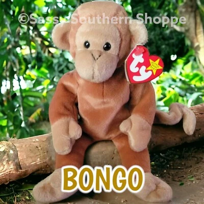 ⭐️ BONGO ⭐ 1995 Ty Beanie Babies MONKEY 4ª o 5ª Generación Hang LT. MARRÓN Cola MWM Foto 1 de 3