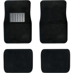 New 4pc Black Carpet Floor Mat Set Front Rear W/ Vinyl Heel Pad Universal - Picture 1 of 1