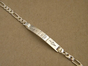Lady's Silver Plated ID Bracelet w Design Figaro Chain 7.75in Long 6mm Wide New - Picture 1 of 3
