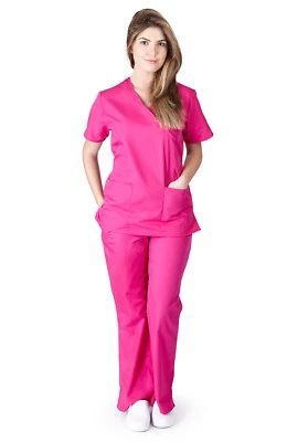 MD Medical Women Scrub Set NATURAL UNIFORMS Size XS - 3XL Mock Wrap top & pants  - Image 1 of 2