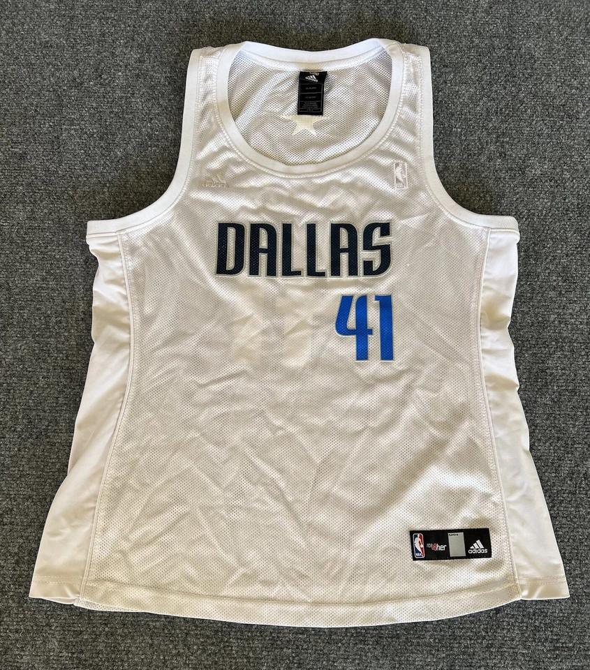 Camiseta deportiva de baloncesto grande de la NBA Dirk Nowitzki Dallas Mavericks para mujer Adidas Foto 1 de 4