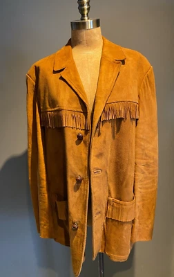 Irish Handmade Bespoke Quality Fringed Suede Deep Rust Unisex Suede Jacket 46" - Image 1 of 4