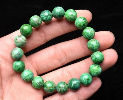 Pulsera de cuentas redondas de piedras preciosas de cristal turquesa verde natural de 10,5 mm AAA Foto 1 de 4