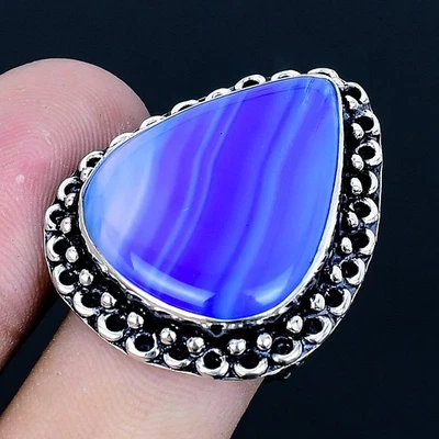 Anillo hecho a mano enchapado en plata 925 de ágata de encaje púrpura talla 8,5 de EE. UU. Foto 1 de 3