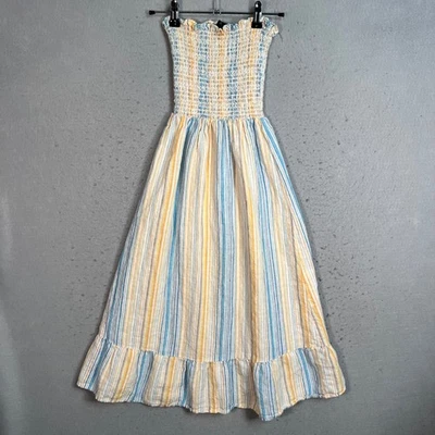 Reformation Womens XS Striped Sundress 100% Linen Blue Yellow White - Image 1 of 4