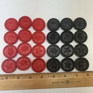 Set of 24 Vintage Plastic Checker Pieces Red Black Plastic Interlocking Pieces - Picture 1 of 5