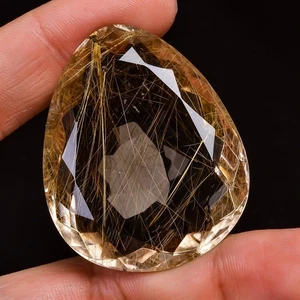 Natural Golden Rutile Quartz  Fancy Shape cut Gemstone 162 Ct 36X45X14 MM - Picture 1 of 4