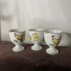 Set of 3 Egg Cups  Baby Chick Roosters Stamped Japan - Foto 1 di 4