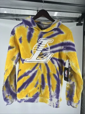 Sudadera con capucha pulóver tie-dye tejida de algodón púrpura y amarillo de Los Angeles Lakers juvenil Foto 1 de 4