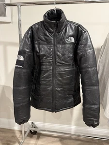Men’s Nuptse Style Black Leather Puffer Jacket - Mens Medium TALL - Picture 1 of 5