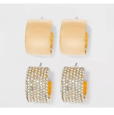 SUGARFIX by BaubleBar Crystal Hoop Earring 2 Piece Set NEW Modern Casual - Image 1 of 4