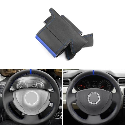 Black+Blue Interior Leather Steering Wheel Cover For Renault Clio 2 2001-2012 - Image 1 of 4