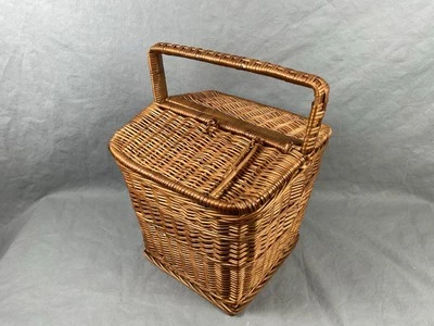 VTG Wicker Rattan Picnic Basket Handles Storage French Latching MCM Foraging - Image 1 of 4