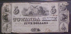 1841 5 $ "Towanda Bank PA" veralteter Schein - Bild 1 von 2