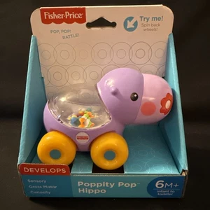 Fisher Price ~ Pop, Pop Rattle ~ Poppity Pop Hippo ~ 6M+ - Picture 1 of 2