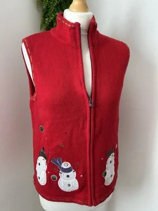Christopher & Banks Holiday Cardigan Knit Waistcoat Christmas Uk Small Red Zip - Picture 1 of 10