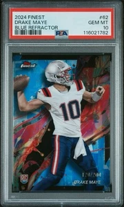 Topps Finest Drake Maye #62 Blue Refractor #/200 Rookie RC PSA 10 Patriots 2024 - Imagen 1 de 2