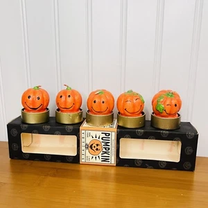 5 RARE Vintage Williams Sonoma 2002 Wax Pumpkin Candles Votives Jack O Lantern - Picture 1 of 15