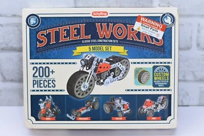 Steel Works 5 Model Set Classic Metal Construction Set Building Toy Schylling - Image 1 of 2