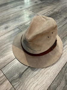Vintage Eddie Bauer Genuine Leather Suede Brown Fedora Hat Men's M Tan USA Made - Picture 1 of 11
