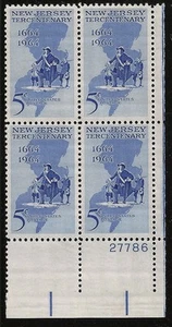 US Scott #1247, Plate Block #27786 1964 New Jersey 5c FVF MNH Lower Right - Picture 1 of 1