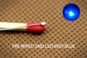 20pcs Pre-wired Micro PTFE Wire Blue SMD LED 0603 Lights Free Resistors T0603B