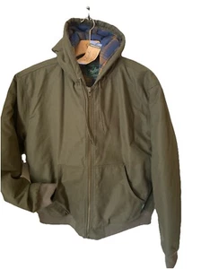 Woolrich Mens Workwear Jacket Large Olive Hooded Full Zip Lined Zip Pockets NWT - Picture 1 of 12