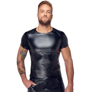 Mens Black WetLook Short Sleeve Tshirt - Picture 1 of 9