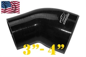 4PLY Silicone 45 Degree Reducer Elbow Joiner Hose 76mm - 102mm 3"- 4" Black - Picture 1 of 6