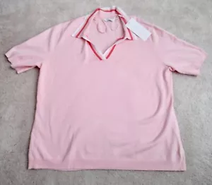 LADY HAGEN Women's Contrast Trim Sweater Knit Short Sleeve Polo Pink Size XXL - Picture 1 of 2