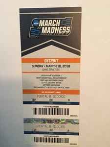 NCAA MARCH MADNESS, DETROIT, SESSIONE 3, DOMENICA 18 MARZO 2018 BIGLIETTO STUB - Foto 1 di 1