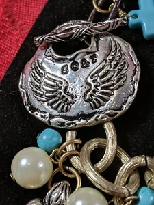 Vintage Southwestern Religious Charm Bracelet Turq Silver Fish Pig Totem Cross - Picture 1 of 24