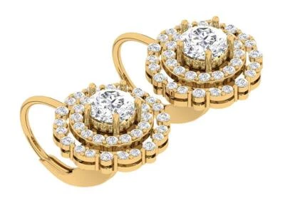 Halo Circle Fashion Stud Earrings 14K Yellow Gold VS F 2.80 Ct Lab Grown Diamond - Image 1 of 4