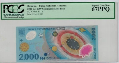Billete de banco Lei Rumania 1999 2000 "conmemorativo" graduación profesional-67 excelente gema UNC 67PPQ Foto 1 de 2