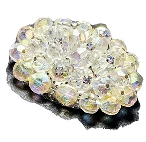 Mid-century VTG Brilliant Aurora Borealis Crystal Bead Fashion Jewelry Brooch  - Picture 1 of 8