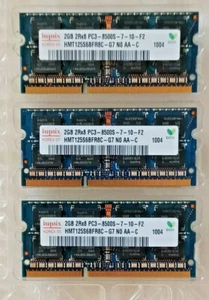 Hynix 3x2GB 6GB Laptop Memory HMT125S6BFR8C-G7 PC3-8500S DDR3 SODIMM - Picture 1 of 2