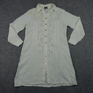 Luisa Positano Kleid Damen Medium Weiß Leinen Italy Spitze Langarm Sommer Vintage - Bild 1 von 17